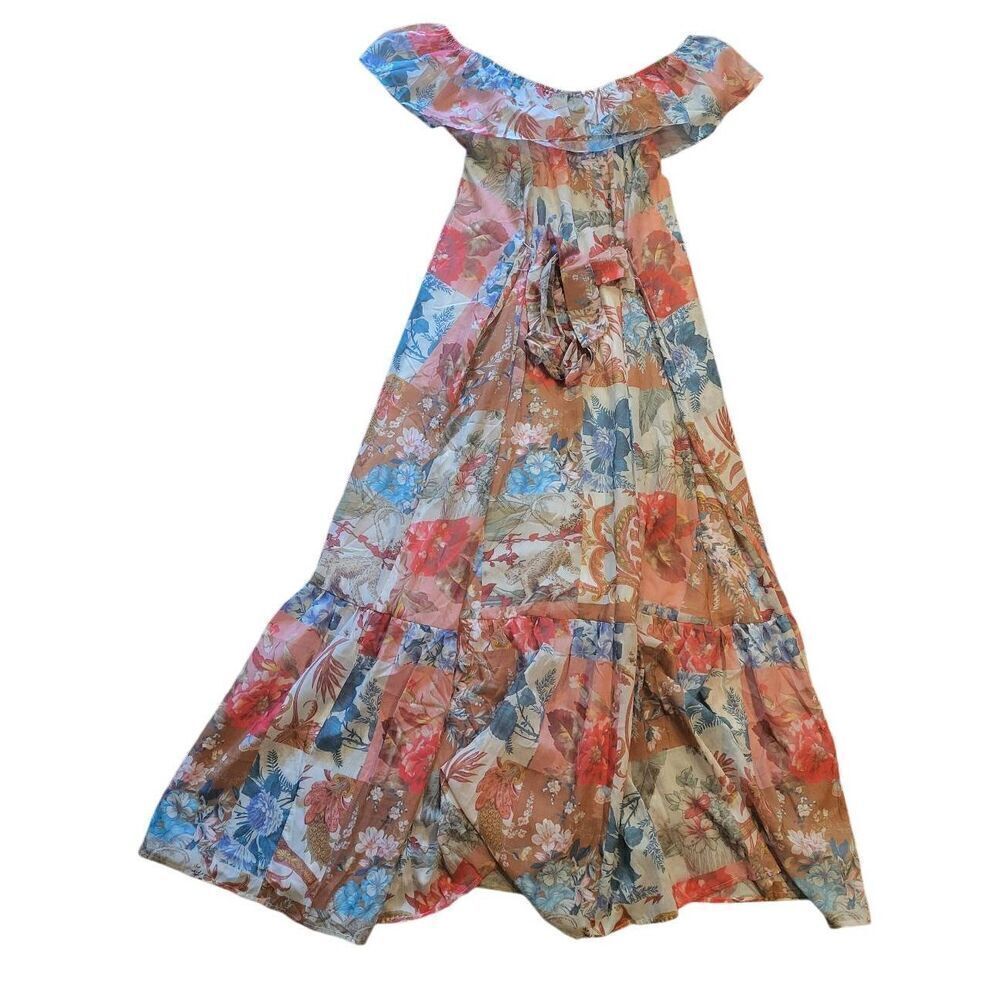 Ces Femme Boutique Dress Women's Medium Patchwork Floral Boho Off Shoulder Maxi - Picture 4 of 7
